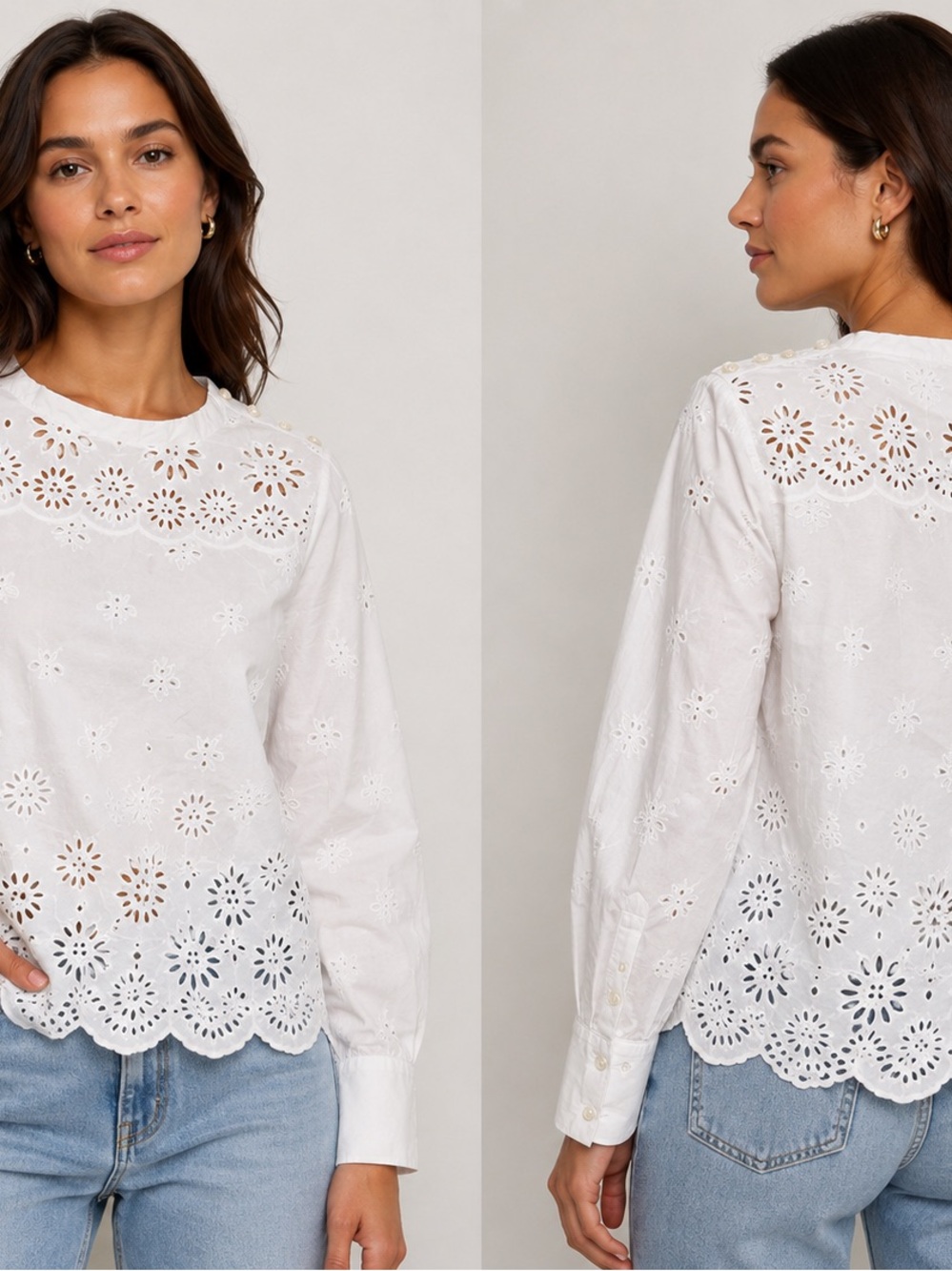 J. Crew White Eyelet Scalloped Cotton Blouse
